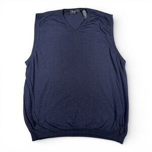 Vintage Brandini Sweater Vest Adult LARGE Blue Merino Wool Italy Preppy Y2K